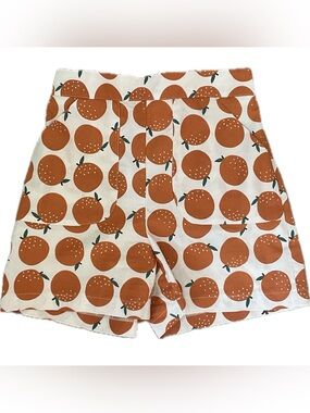 ***MEEMOZA Playful Orange Fruit Pattern High Waisted Eco - friendly Shorts.